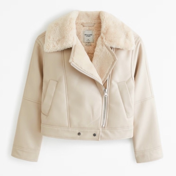 Abercrombie & Fitch Jackets & Blazers - Abercrombie & Fitch Vegan Leather Aviator Jacket Shearling Beige Size L NWT